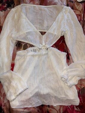 Woman’s Coverup White Knit, Long Sleeve Top and Skirt